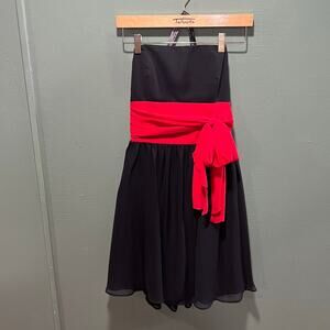 Alfred Angelo Black Red Sash Strapless Dress Size 12 Designer